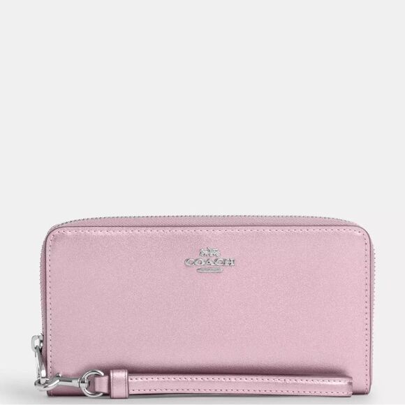 Coach Leather Metallic Pink Long Zip Around Wallet Bag Purse - Picture 8 of 11